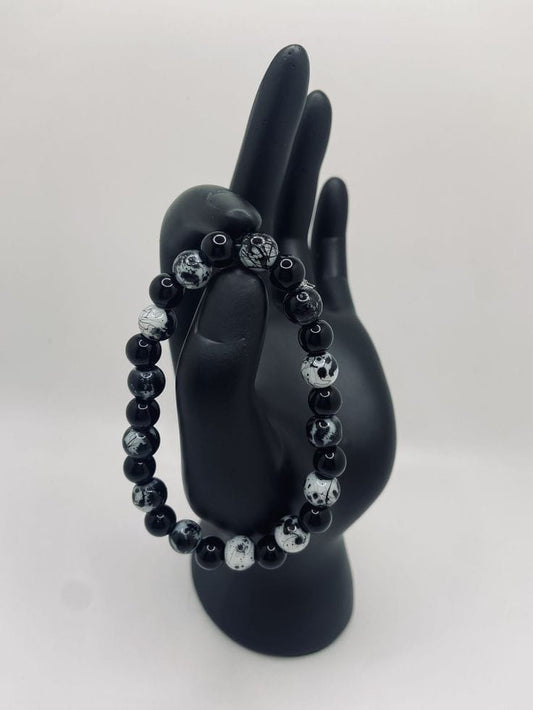 Cloudy White And Black Marble Beaded Bracelet